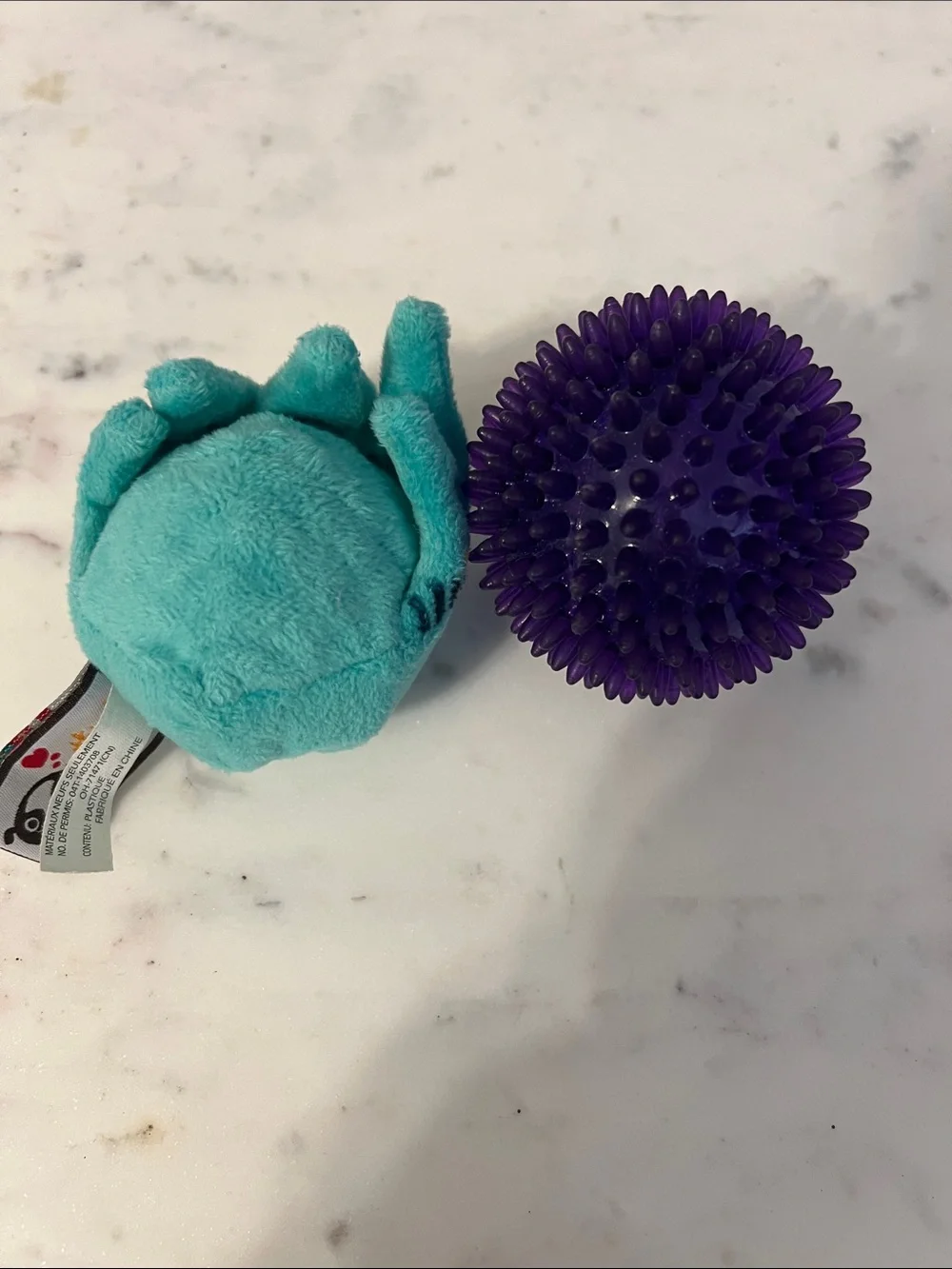 Teal Plush Puff & Purple Spiky Ball